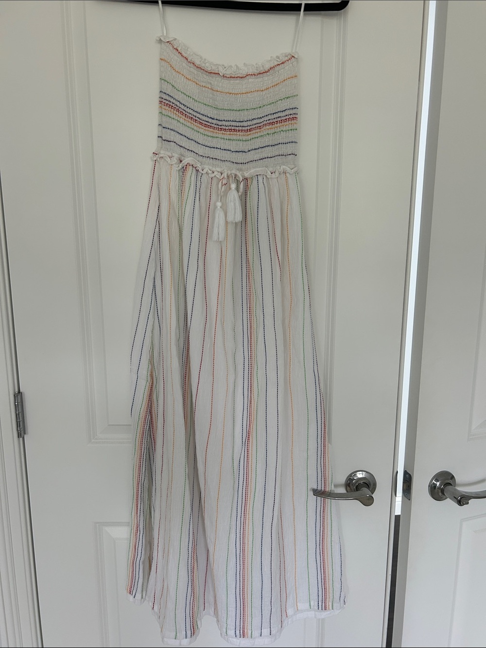 PQ Swim White Strapless Maxi Dress with Rainbow Stripes